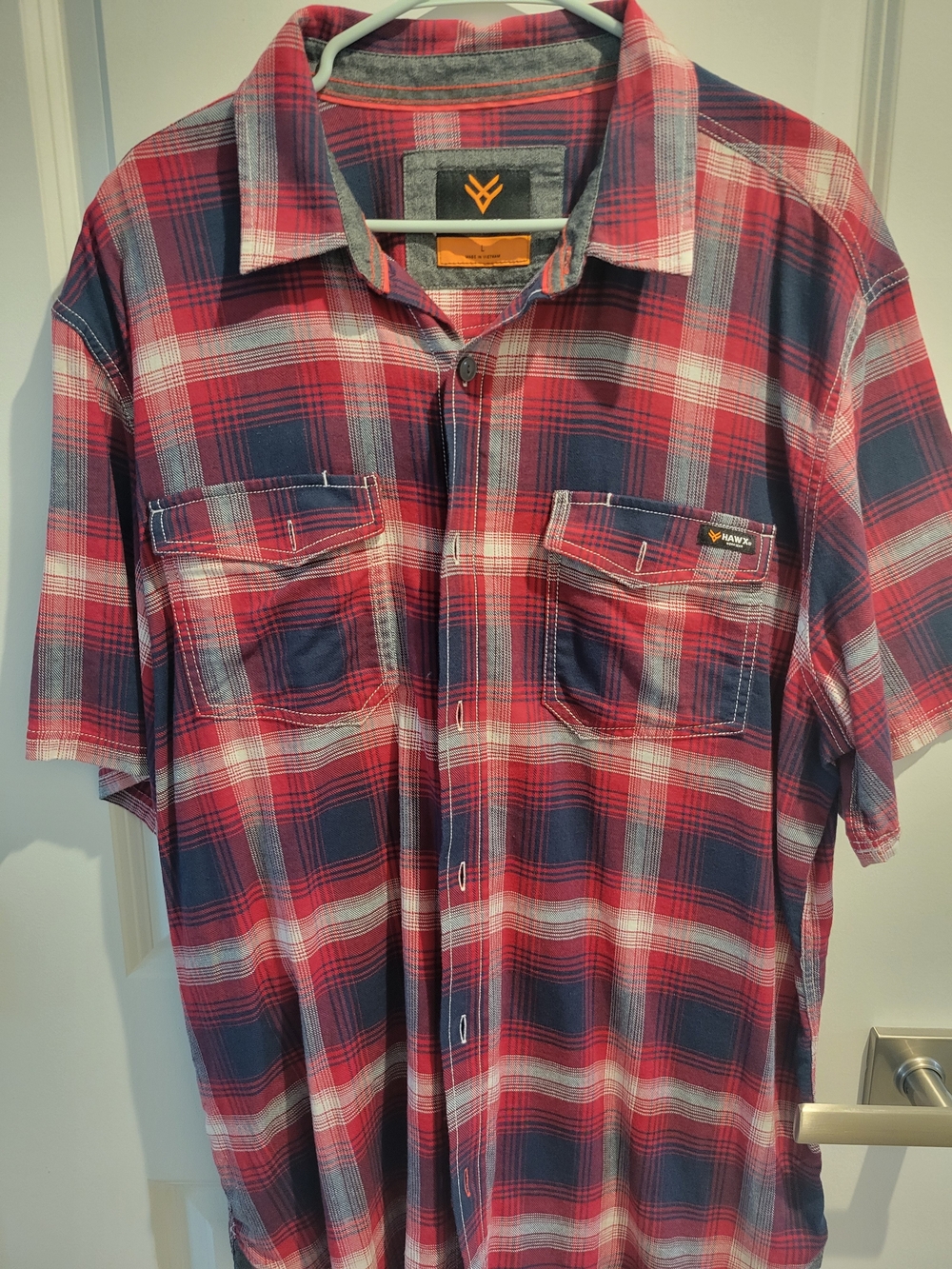 Hawx Red and Navy Short-Sleeve Plaid Button-Down Shirt